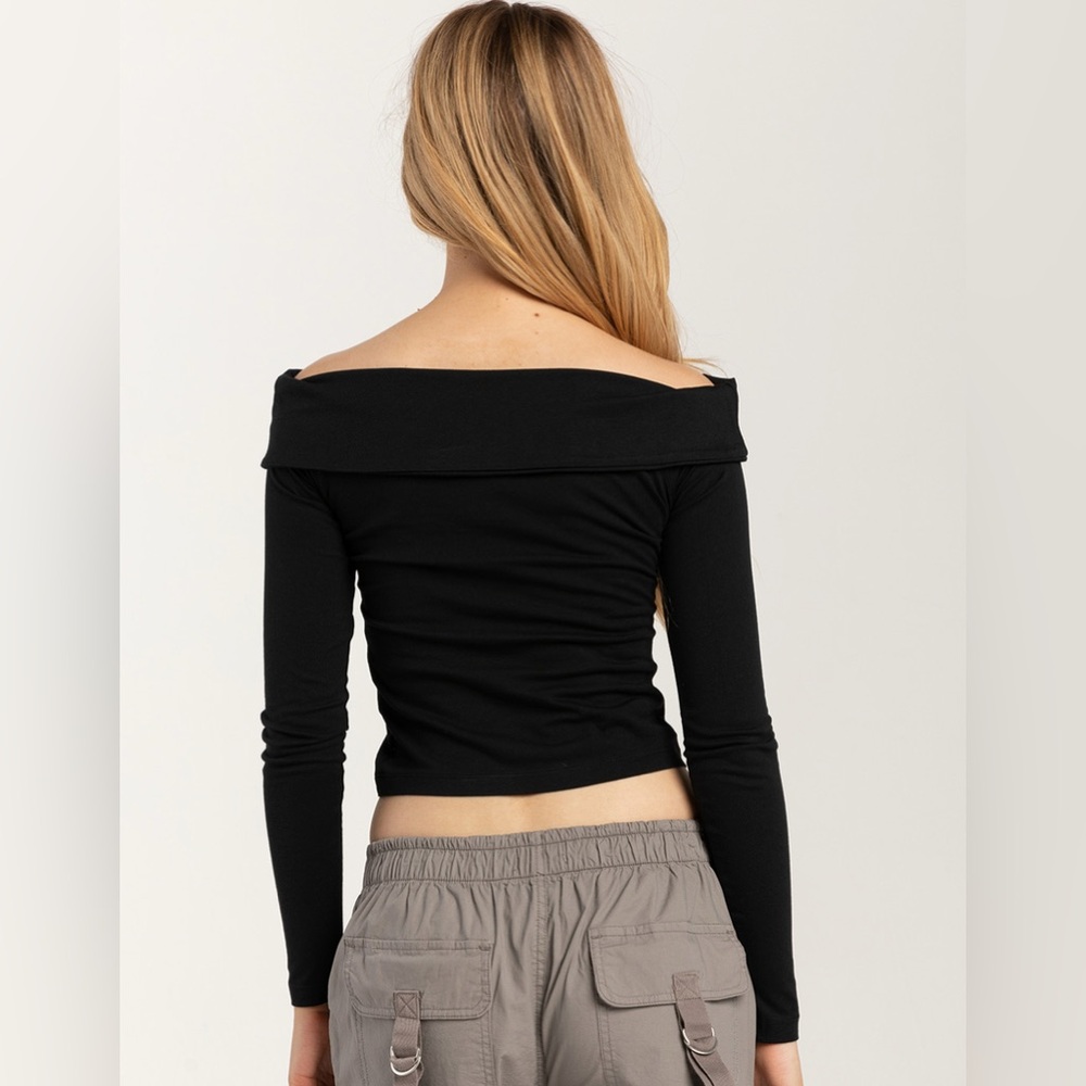 FULL TILT Fold Over Off The Shoulder Womens Long Sleeve Top - Picture 2 of 4